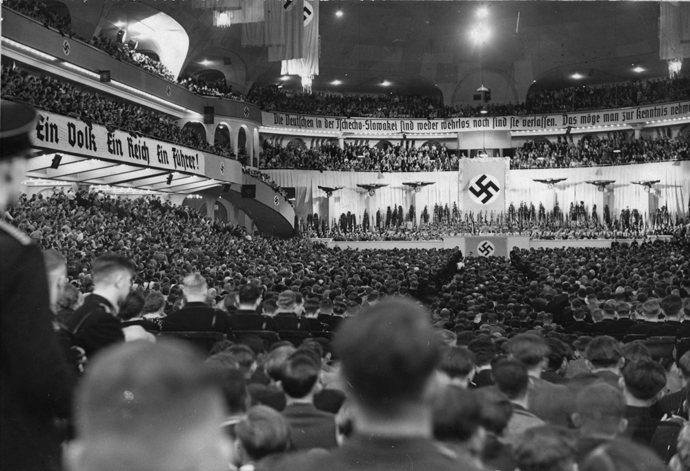 Adolf Hitler addresses 20.000 participants Berlin's Sportpalast during the Sudetenland crisis